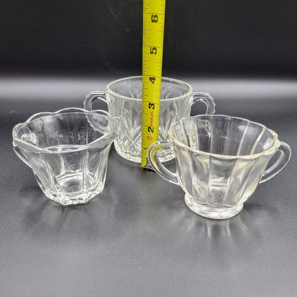 Vintage Cream And Sugar Set With Extra Sugar Bowl Clear Glass Serving Kitchen Re - Picture 10 of 11